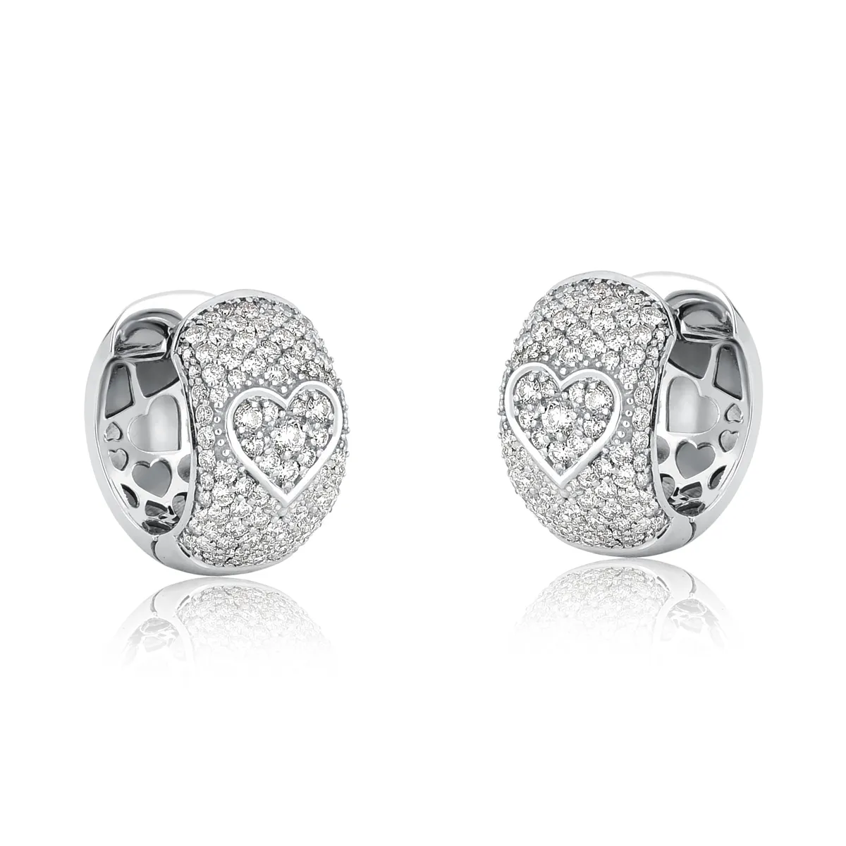 Brinco de Ouro Branco 18k Argola Click Pavê de Diamantes