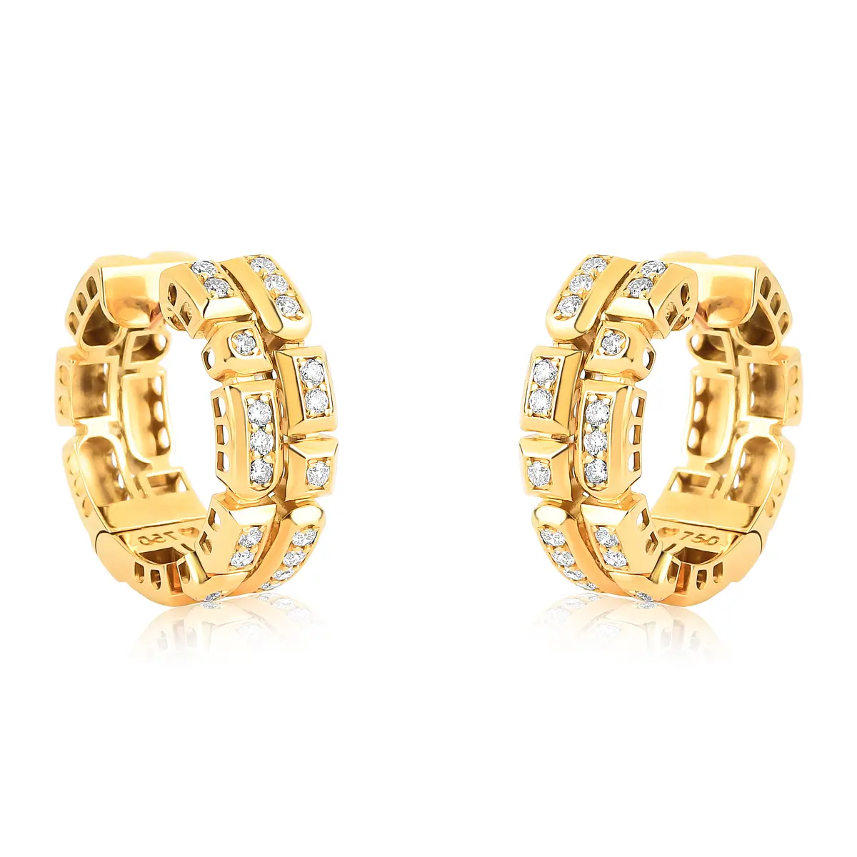 Brinco Ouro 18k Argola Canutilhos com Diamantes Coleção Colosseo