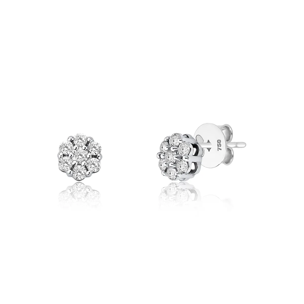 Brinco Stud Flor com 37pts de Diamantes Ouro Branco 18k