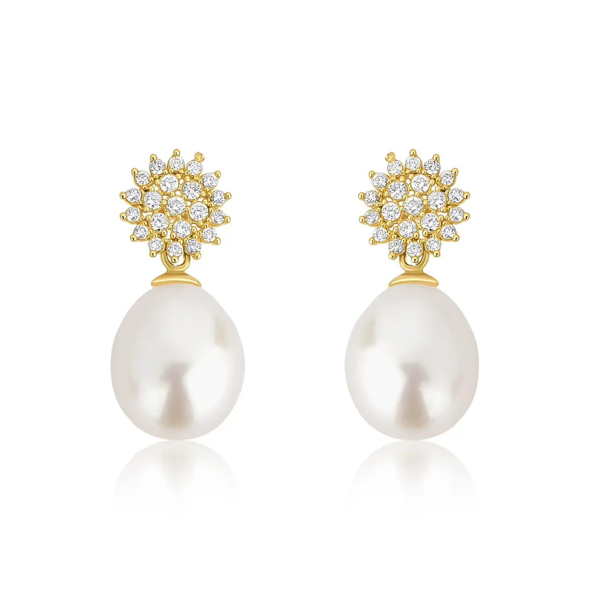 Brinco Sol Ouro 18k Chuveiro de Diamantes com Pérolas de Arroz