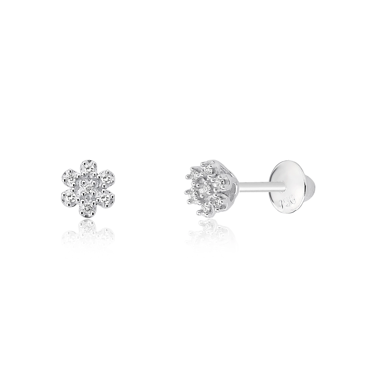 Brinco Splendide Ouro Branco 18k Flor com 8 4pts de Diamantes